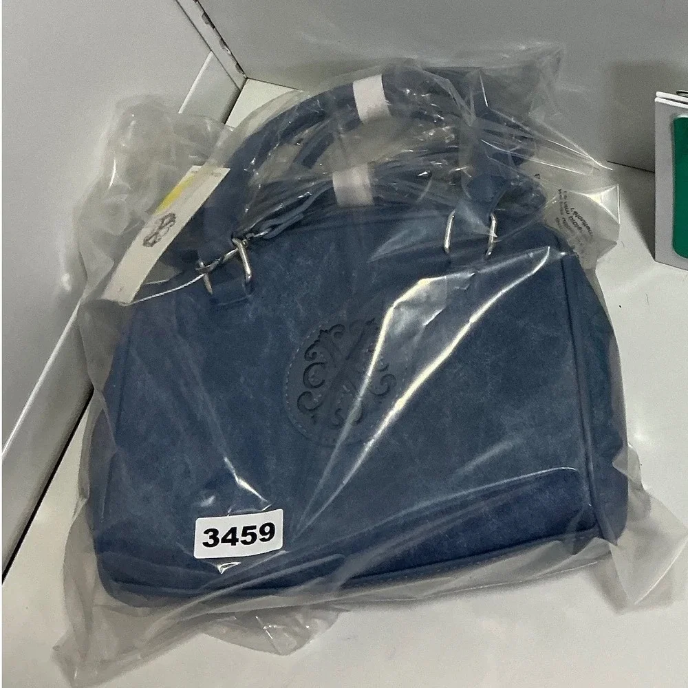 Christian Siriano Blue Distressed Faux Leather Satchel Crossbody Bag NWT